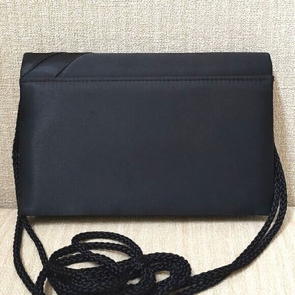 Black Satin Evening Shoulder Bag With Rhinestone Center Bow - Picture 3 of 10